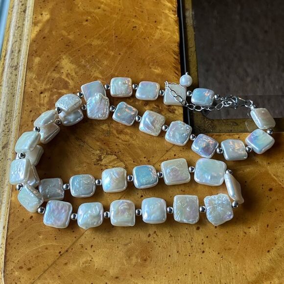 Natural Baroque Pearl Sterling Silver Necklace - Picture 5 of 8